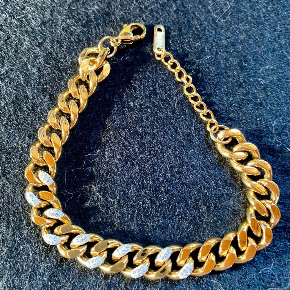 💥Asruye 10k Gold Plated Stainless Steel CZ Chunky 8” Bracelet💥 NIB